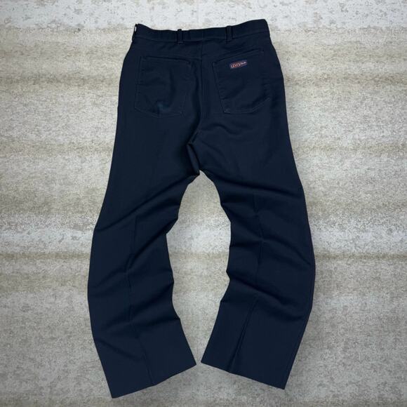Vintage 90s Levis Dress Pants 30x32 Bootcut Flared Fit Navy Blue Flat Front - Picture 1 of 4